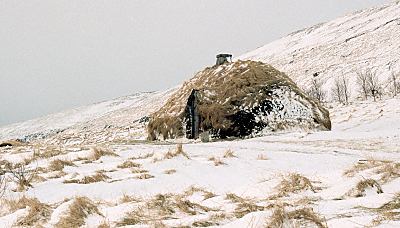 Viking turf house in winter