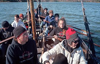 rowing a Viking ship